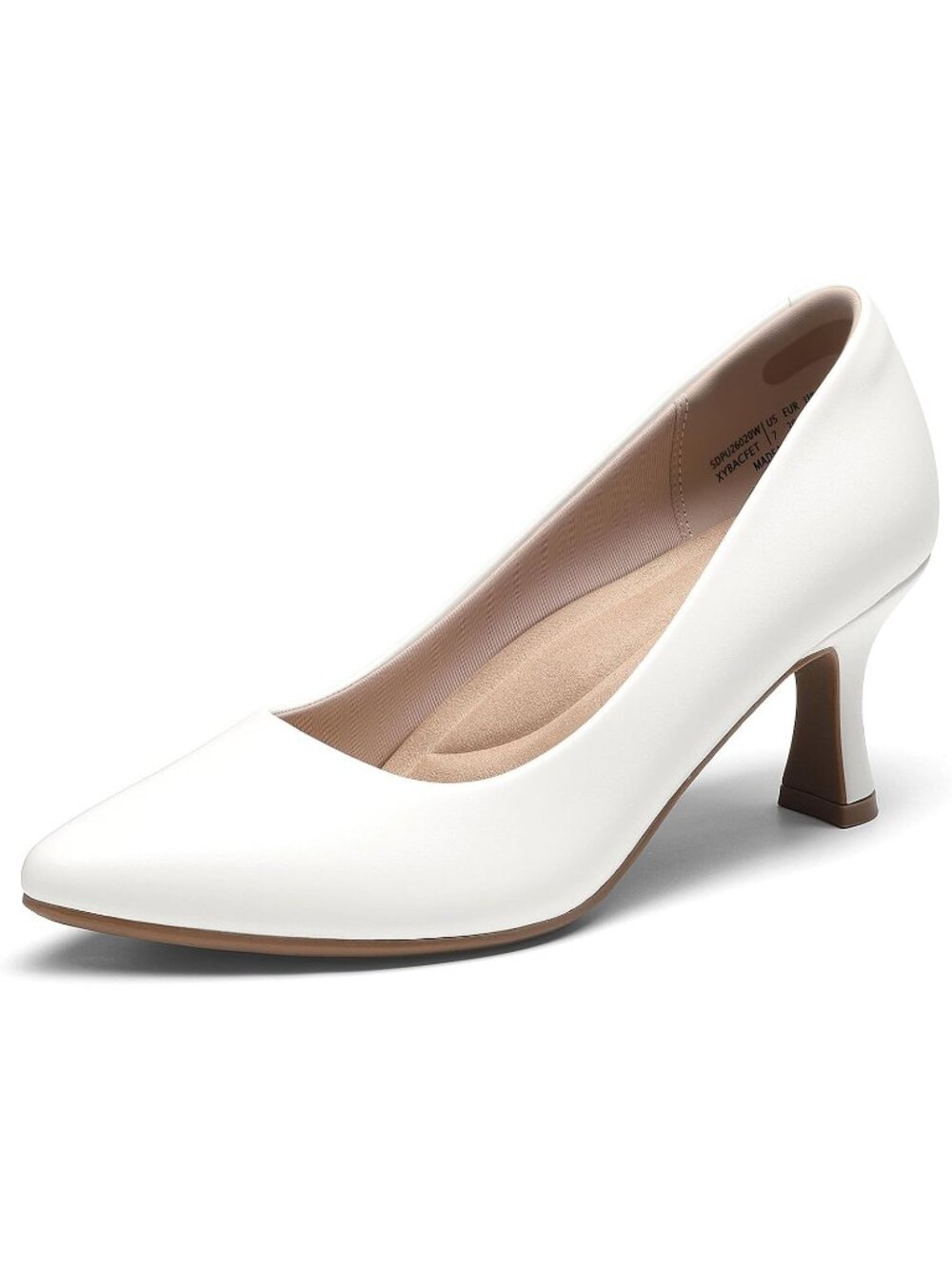 DREAM PAIRS Women's White Kitten Heels Pumps Closed Toe Comfortable Dress Shoes